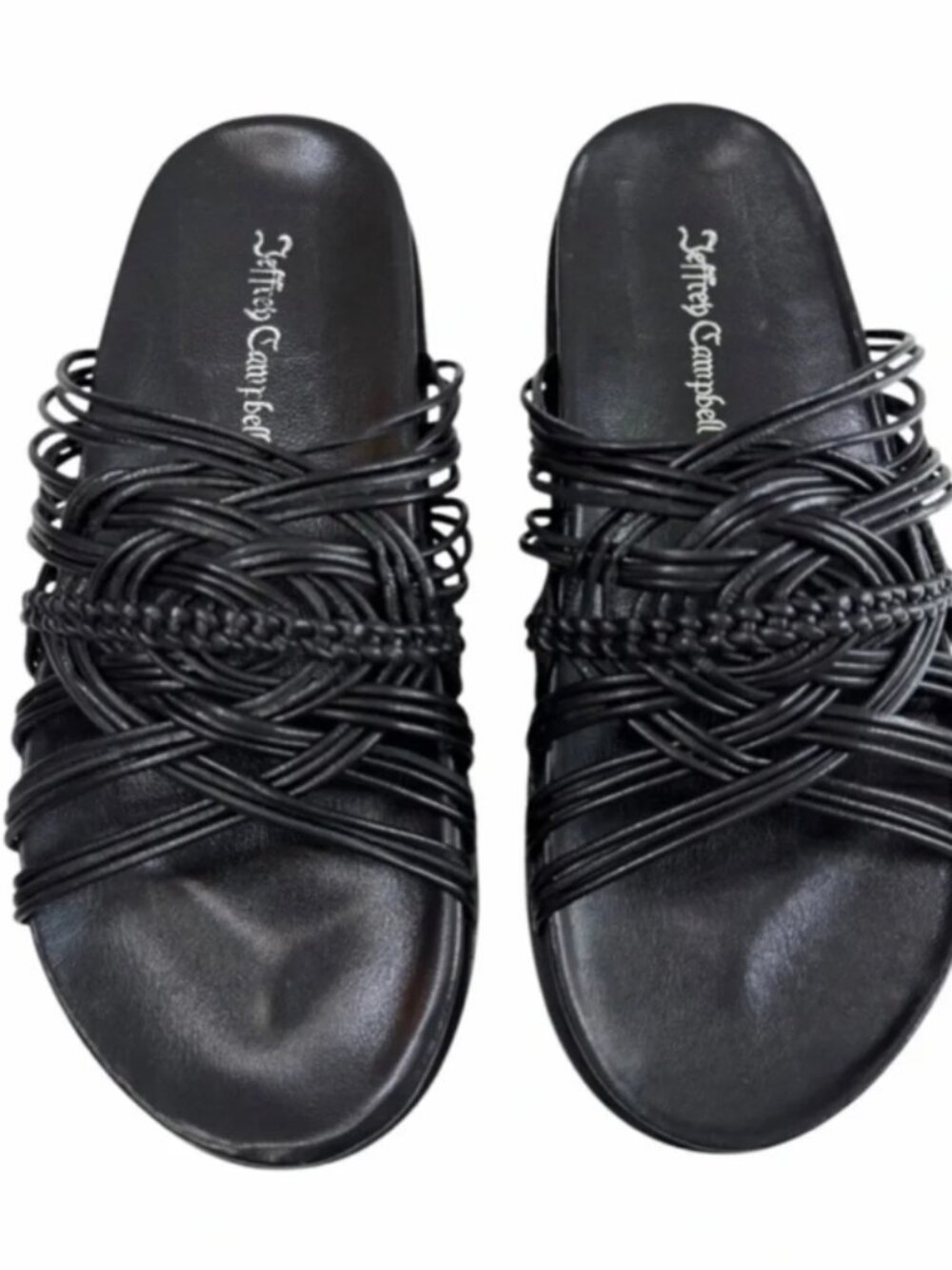 Jeffrey Campbell Strappy Slide Sandal Black Leather Size 6, Cute!